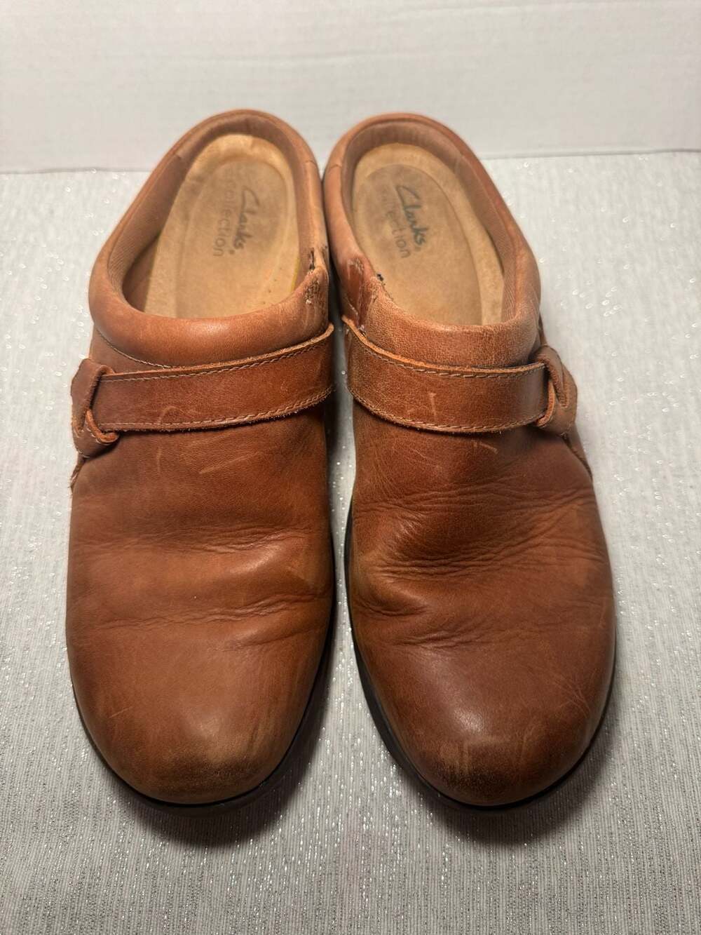 Clarks Collection Brown Leather Clog Mules Size 11